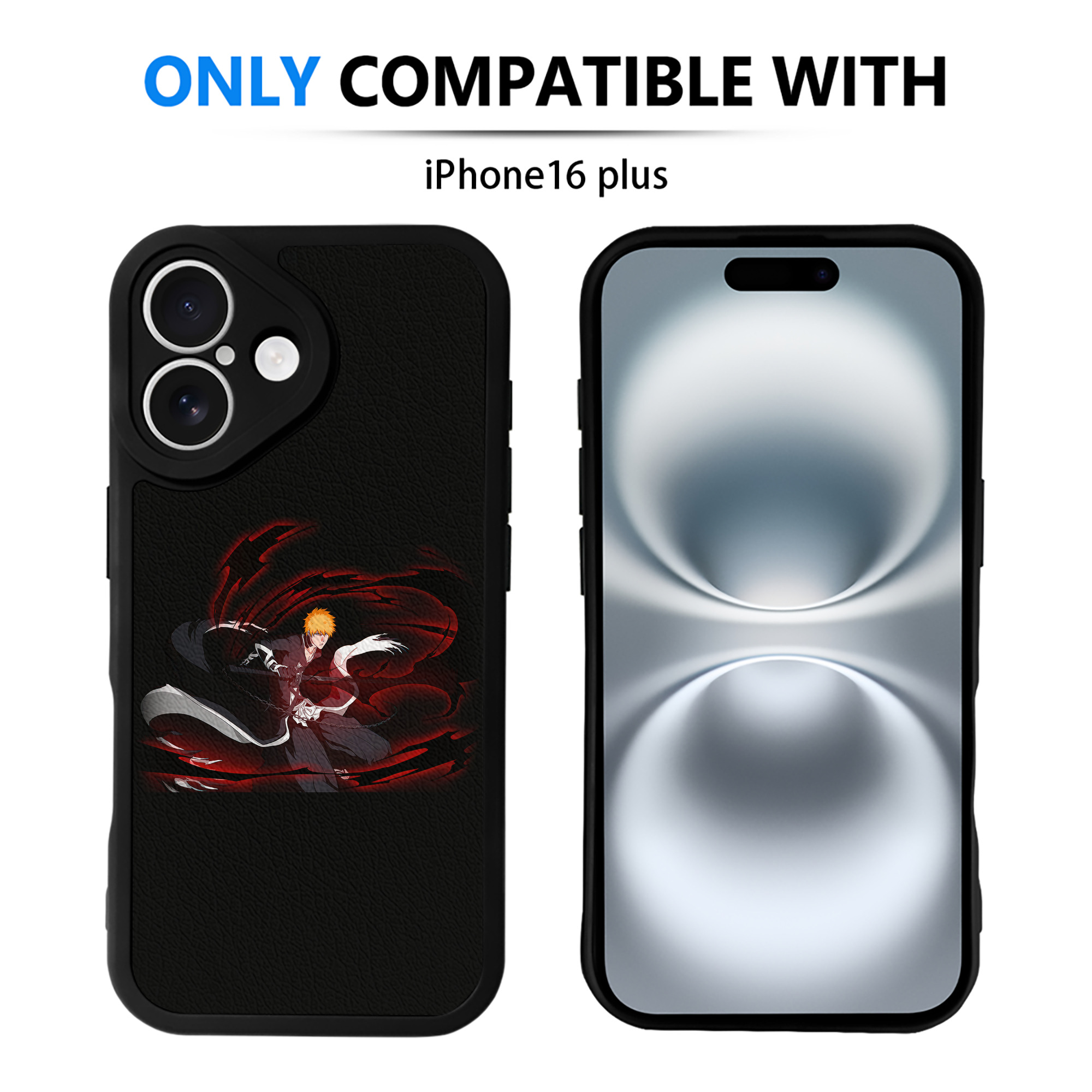 （画像用） ブリーチ 黒崎一護（くろさき いちご）BLEACH Kurosaki Ichigo 【iPhone 16シリーズ対応】シリコンスマホケース（レザー調） 材質：シリコン
